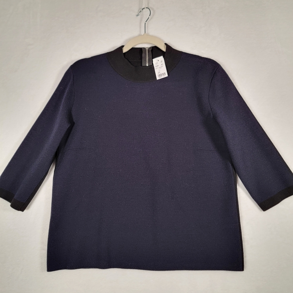 D. Exterior 2 Tone Short Sleeve Knit Top In Black And Blue, Size L